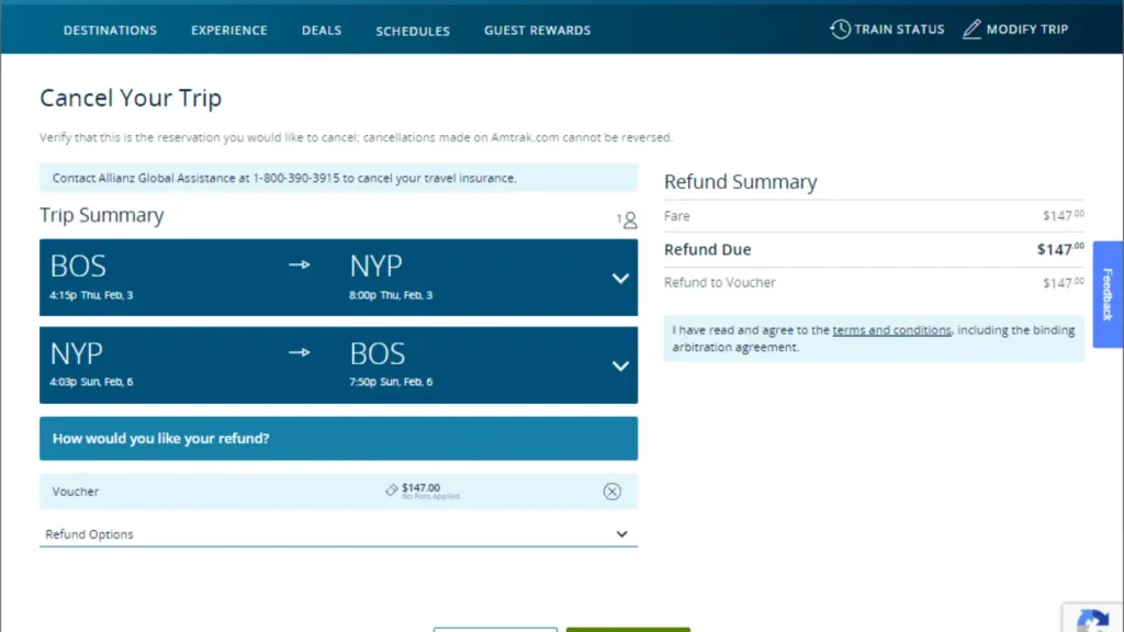 cancel amtrak ticket