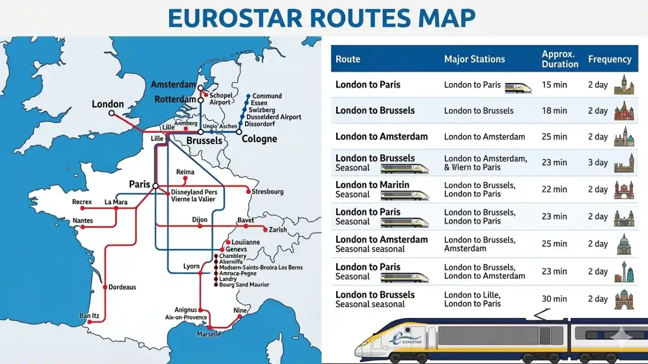 Eurostar Routes Map London To Paris Brussels Amsterdam Train Routes