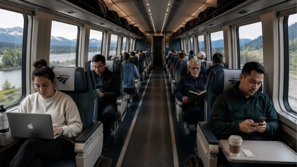 Amtrak Cascades coach seats and interior